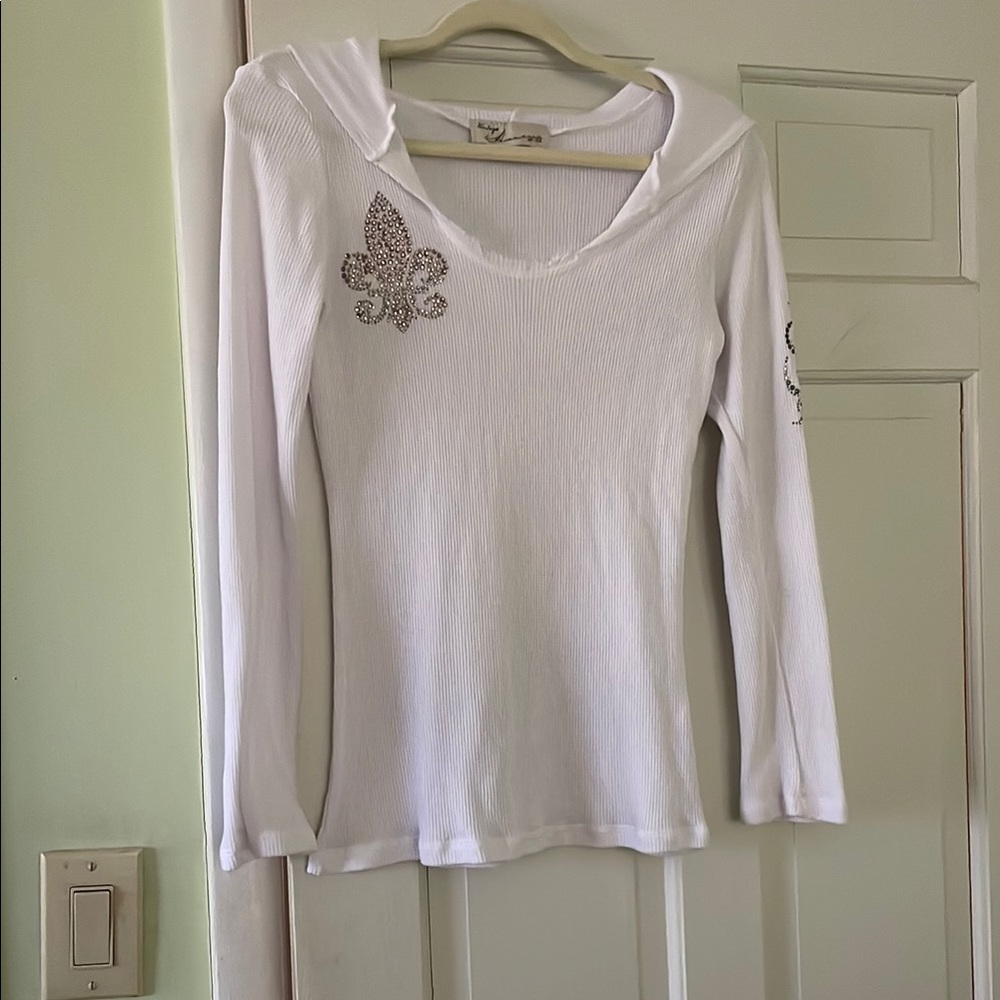 White Long Sleeve Top with Embellishments